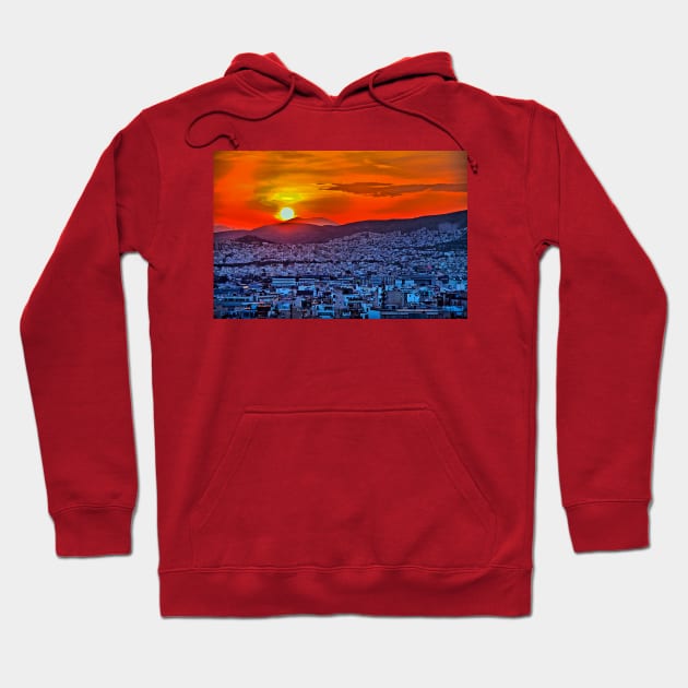 Greece. Athens. City at the sunset in psychedelic colors. Hoodie by vadim19